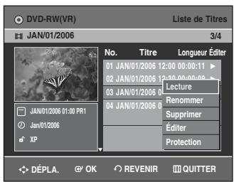 SAMSUNG DVD-VR336 - Sélectionnez dans la Liste de Titres le titre que vous souhaitez protéger en déplaçant la barre de sélection à l'aide des touches ▲▼ puis appuyez sur OK ou sur ▶. - 1