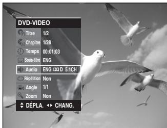SAMSUNG DVD-VR336 - Sélectionnez Audio en déplaçant la barre de sélection à l'aide des touches ▲▼◀▶ puis sélectionnez de la même façon la langue souhaitée. - 1
