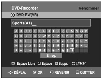 SAMSUNG DVD-VR336 - Sélectionnez les caractères souhaités en déplaçant la case de sélection à l'aide des touches ▲▼◀▶ puis appuyez sur OK. - 1