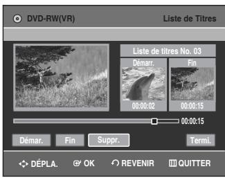 SAMSUNG DVD-VR336 - Appuyez sur les boutons ◀▶ pour sélectionner Suppr. puis sur le bouton OK. - 1