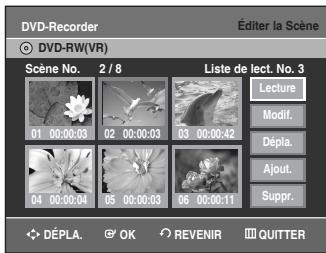 SAMSUNG DVD-VR336 - Appuyez sur les touches ▲▼◀▶ pour sélectionner la scène que vous souhaitez supprimer, puis appuyez sur la touche OK. - 1
