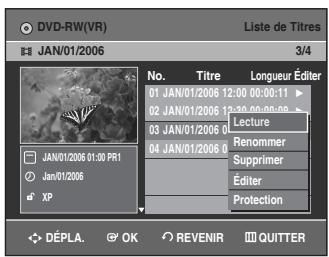 SAMSUNG DVD-VR336 - Sélectionnez le titre que vous souhaitez renommeren déplaçant la barre de sélection à l'aide des touches ▲▼ puis appuyez sur OK ou sur ▶. - 1