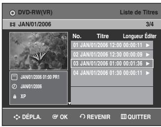 SAMSUNG DVD-VR336 - Sélectionnez Oui en déplaçant la barre de sélection à l'aide des touches ◀▶ puis appuyez sur OK. L'icône de verrouillage dans la fenêtre d'information représente alors un cadenas fermé et non ouvert pour le titre sélectionné (♂→♀) - 1