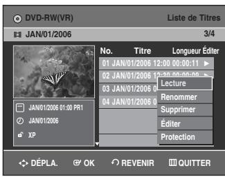 SAMSUNG DVD-VR336 - Sélectionnez dans la Liste de Titres le titre que vous souhaitez supprimer en déplaçant la barre de sélection à l'aide des touches ▲▼ puis appuyez sur OK ou sur ▶. - 1