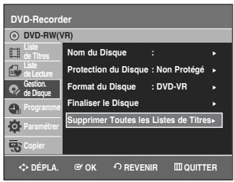SAMSUNG DVD-VR336 - Appuyez sur les boutons ▲▼ pour sélectionner Supprimer Toutes les Listes de Titres, puis appuyez sur le bouton OK ou ▶. - 1