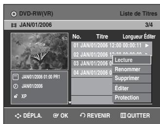 SAMSUNG DVD-VR336 - Sélectionnez le titre dont vous souhaitez supprimer une partie en déplaçant la barre de sélection à l'aide des touches ▲▼ puis appuyez sur OK ou sur ▶. - 1