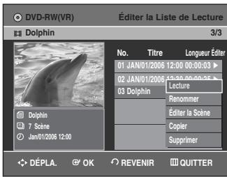 SAMSUNG DVD-VR336 - Sélectionnez dans la Liste de Lecture le titre que vous souhaitez éditer en déplaçant la barre de sélection à l'aide des touches ▲▼, puis appuyez sur OK ou sur ▶. - 1