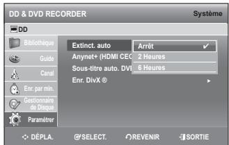 SAMSUNG DVD-SH874 - Réglage de la mise hors tension automatique - 1