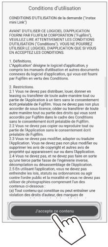 FUJIFILM Instax Mini Link III - Lisez les conditions d'utilisation, et appuyez sur [J'accepte ce contenu]. - 1