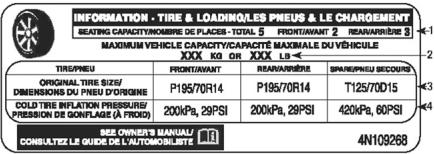 Chrysler 300 (2012) - Étiquette d'information sur les pneus et la charge - 1
