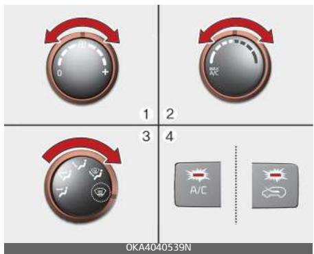 KIA Carnival (2021) - Désembuage de l'intérieur du pare-brise avec le système de com-mande de climatisation manuelle - 1