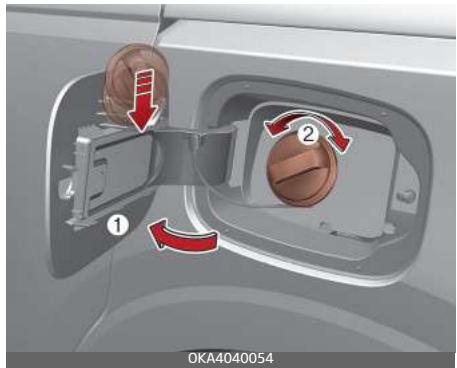 KIA Carnival (2021) - Ouverture de la trappe de remplissage de carburant - 2