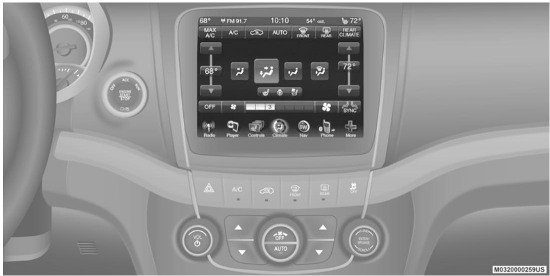 DODGE Journey (2020) - Vue d'ensemble des commandes automatiques du système de chauffage-climatisation - 2