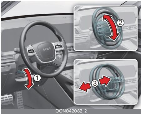 KIA Telluride Phase 2 (2023) - Réglage de l'angle et de la hauteur du volant - 1