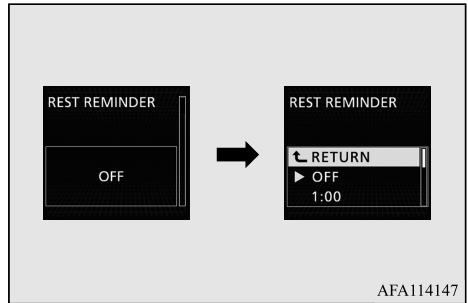 MITSUBISHI Eclipse Cross (2017-2021) - Modification du temps restant avant que «REST REMINDER» (rappel de repos) ne s'affiche - 1