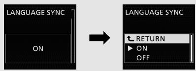 LANGUAGE SYNC ON LANGUAGE SYNC RETURN ON OFF