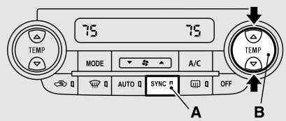 75 75 TEMP MODE A/C AUTO SYNC OFF A B