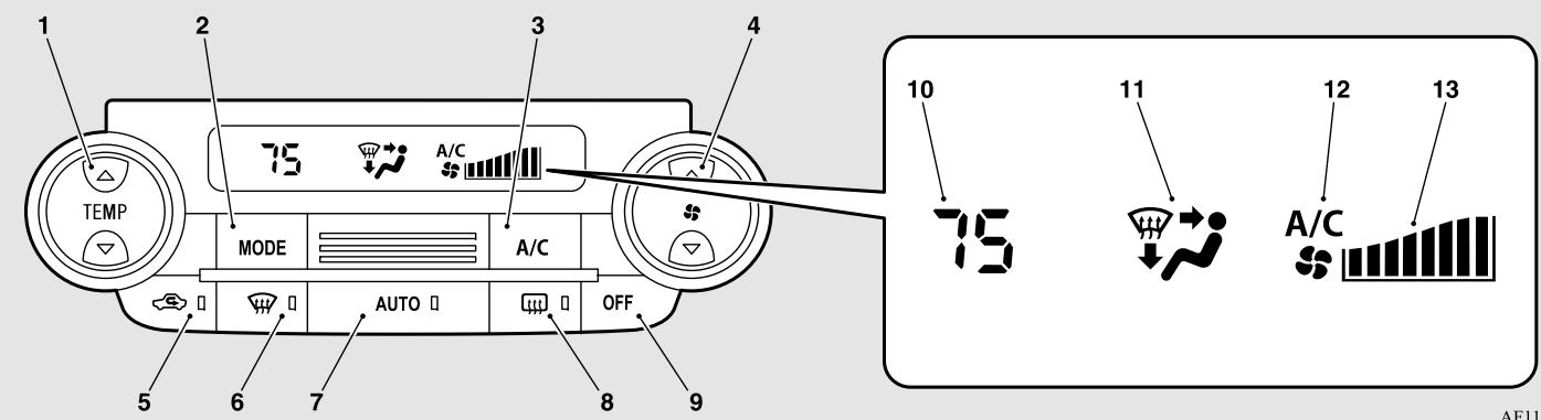 1 2 3 4 75 A/C MODE A/C 5 6 7 AUTO OFF 8 9 10 75 11 12 13 A/C AF10