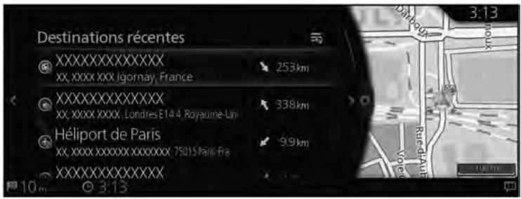 MAZDA 3 BP (2019) - Système de navigation - Sélectionner une destination récente à partir de l'Historique - 2