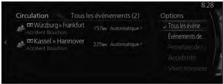MAZDA 3 BP (2019) - Système de navigation - (Lors de la vérification des détails sur les événements concernant la circulation depuis l'écran Liste Événements de circulation) - 2