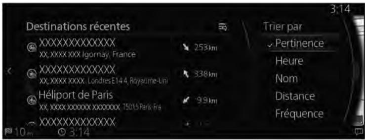 MAZDA 3 BP (2019) - Système de navigation - Sélectionner une destination récente à partir de l'Historique - 6
