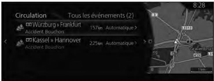MAZDA 3 BP (2019) - Système de navigation - (Lors de la vérification des détails sur les événements concernant la circulation depuis l'écran Liste Événements de circulation) - 1