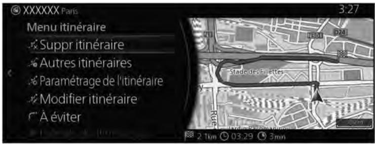 MAZDA 3 BP (2019) - Système de navigation - Vérifications des réglages de votre itinéraire et accès aux fonctions relatives à l'itinéraire - 1
