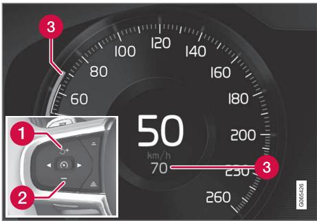 VOLVO XC90 2 Phase 2 (2019-2023) - Régler la vitesse mémorisée pour l'assistance au conducteur - 1