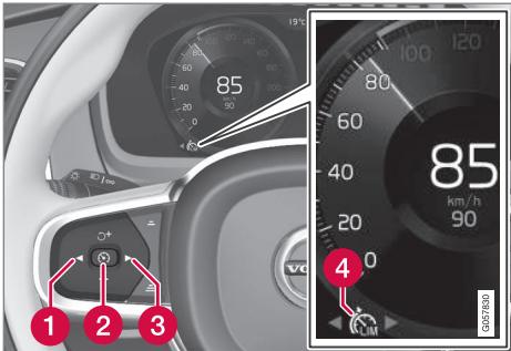 VOLVO XC90 2 Phase 2 (2019-2023) - Sélectionner et activer le limiteur de vitesse - 1
