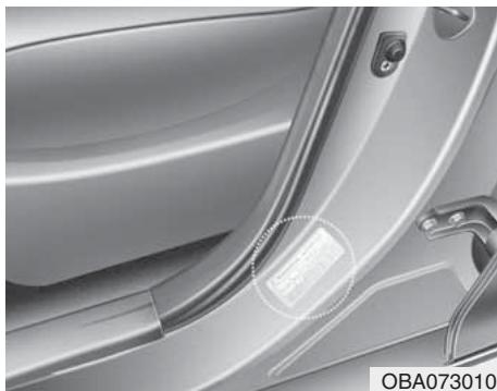 HYUNDAI xcent (2014-2020) - Étiquette de pression et de specification des PNEUS - 1