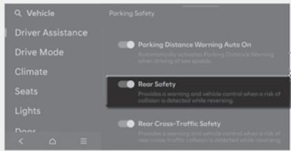 HYUNDAI Tucson NX4 Phase 2 (2024) - Paramètres du système d'assistance à l'évitement de collision en stationnement inversé - 1