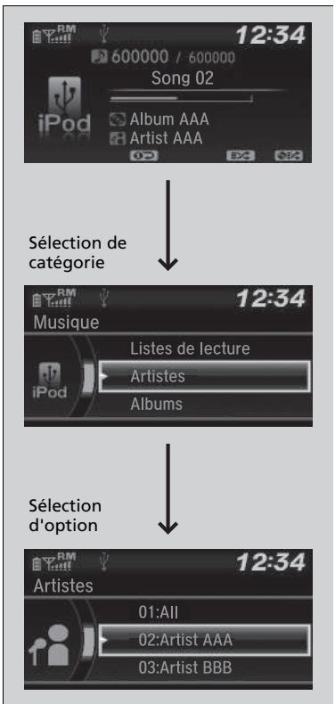 Honda Jazz 3 Phase 2 (2018-2020) - Sélectionner un morceau dans la liste musicale de l'iPod à l'aide du bouton de sélection - 1