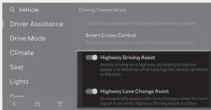 HYUNDAI Santa Fe TM Phase 2 (2020-2023) - Paramètres d'assistance à la conduite sur autoroute - 1