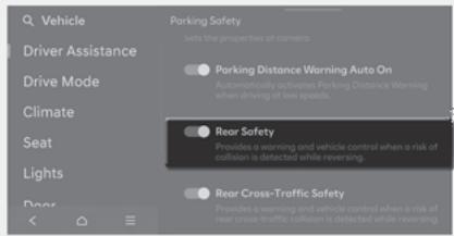 HYUNDAI Santa Fe TM Phase 2 (2020-2023) - Paramètres du système d'assistance à l'évitement de collision en stationnement inversé - 1