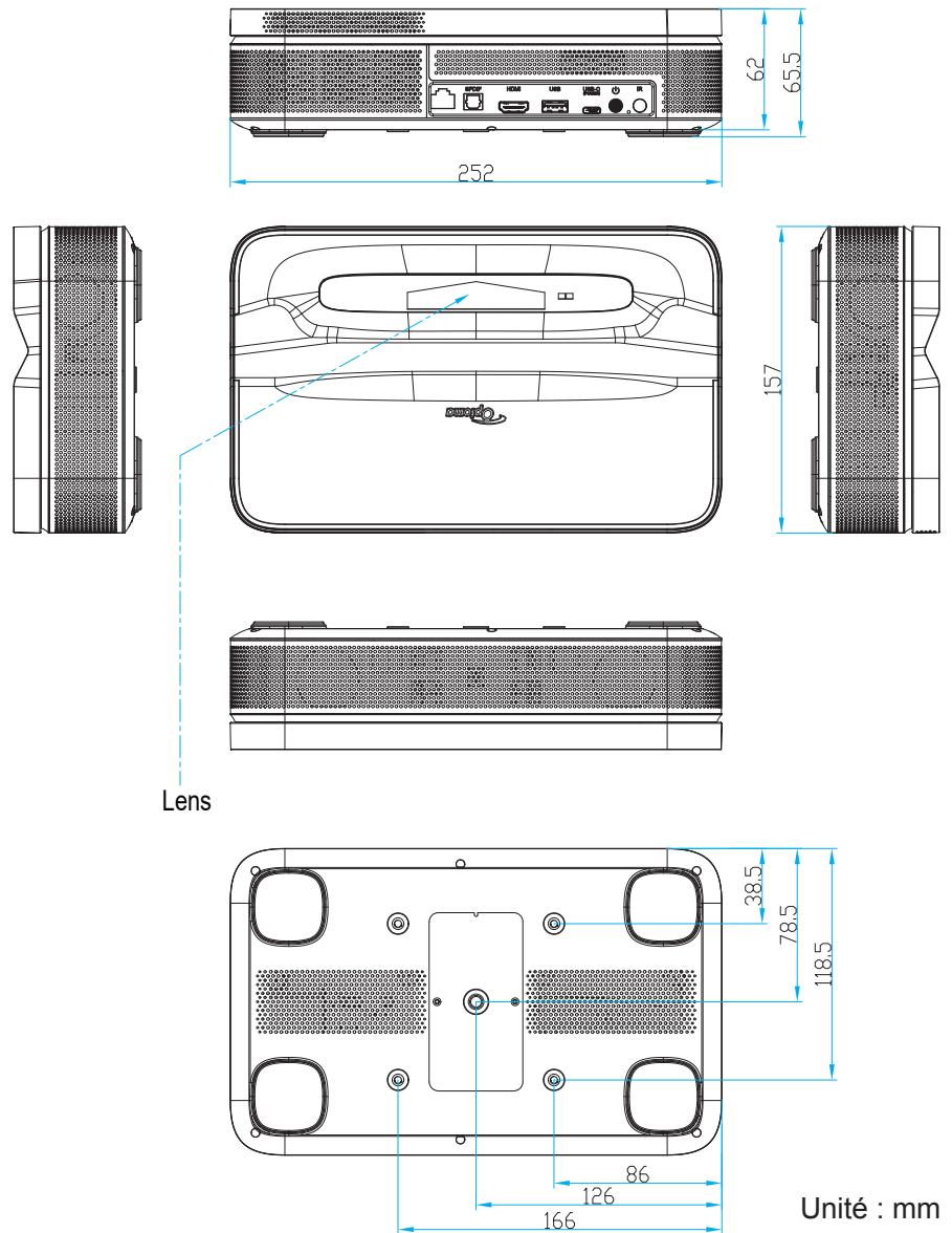 OPTOMA PHOTONGO - Dimensions du projecteur et installation au plafond - 1