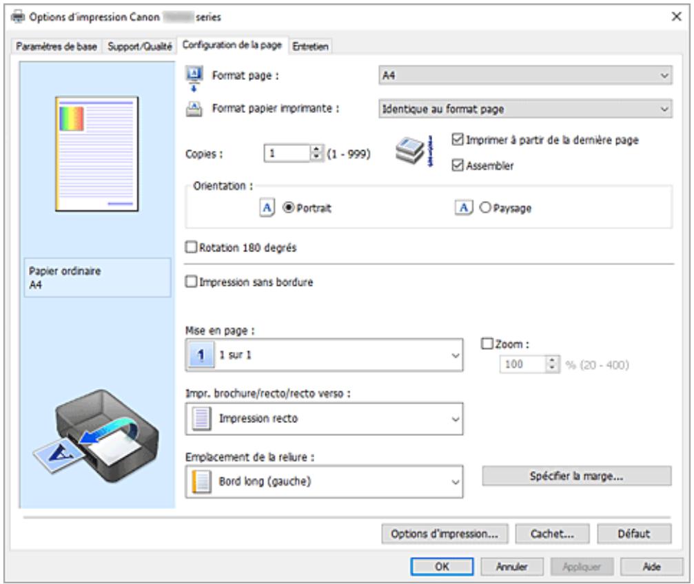 CANON TS4150IWH - Définir la mise en page des document imprimés (onglet Configuration de la page) - 1