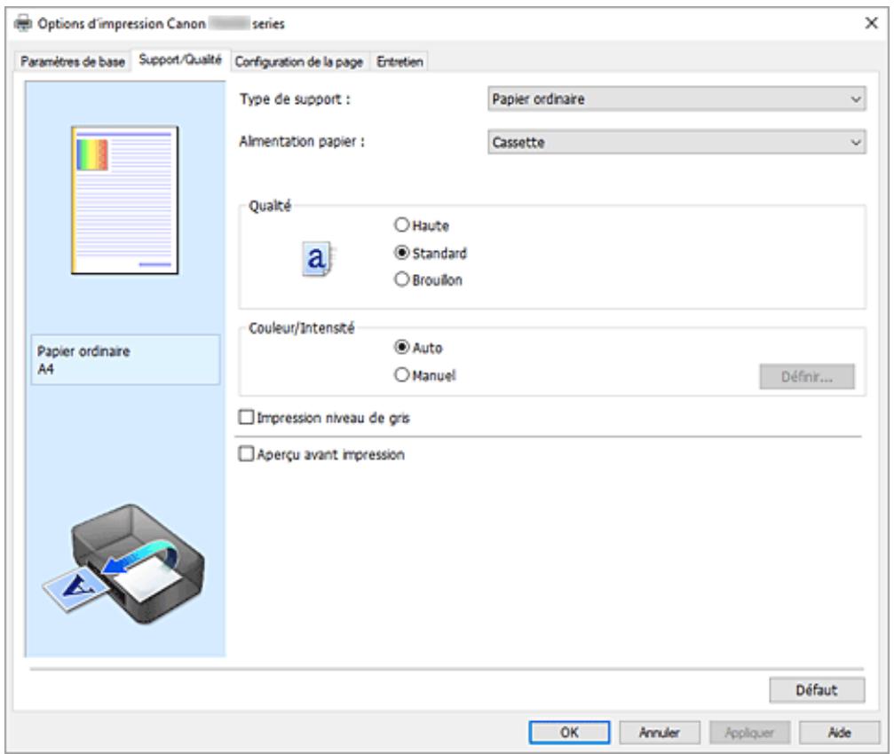 CANON TS4150IWH - Définissez le type de support, la qualité, etc. (onglet Support/ Qualité) - 1