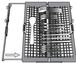 WHIRLPOOL WH7IPC15BM61 - Les couteaux et autres ustensiles avec des bords tranchants doivent etre placés dans le panier a couvert avec la pointe vers le bas. - 2