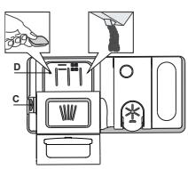 WHIRLPOOL WH7IPC15BM61 - REEMPLIR LE DISTRIBUTEUR DE DÉTERGENT Pour ouvrir le distributeur de dégent, utilisez le dispositif d'ouverture C. Insérez le dégent dans le distributeur sec D seulement. Place la quantité de dégent pour le prélavage directement dans la cuve. - 1