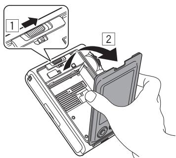 FUJIFILM InstaxMiniEvo - Faites glisser le verrou de la porte du film et ouvrez la porte du film. - 1