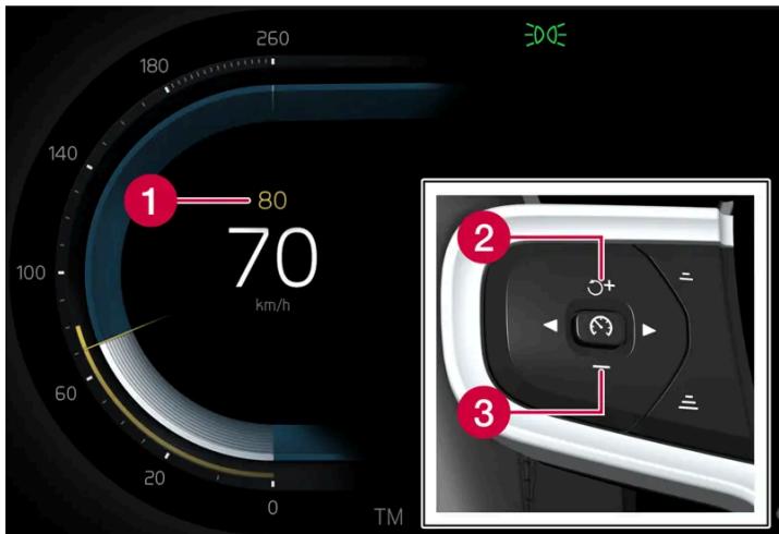 VOLVO C40 (2024) - Régler la vitesse mémorisée pour les fonctions de régulation de vitesse - 1