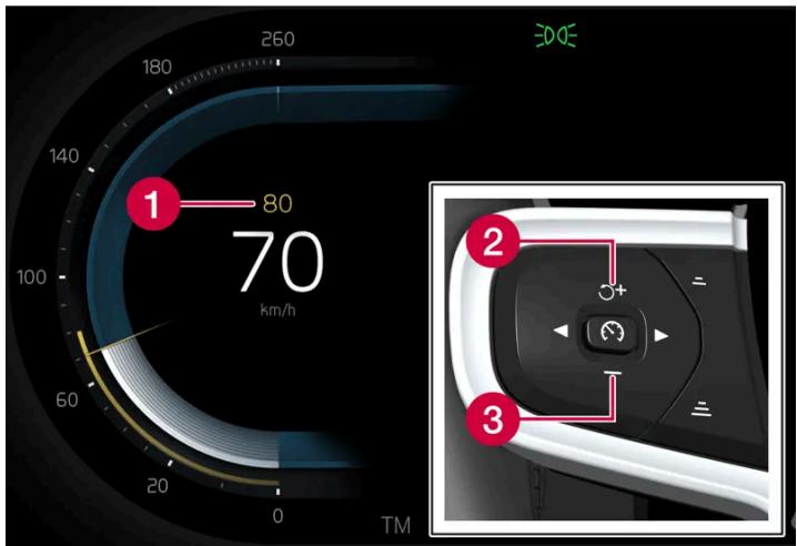 VOLVO C40 (2024) - Régler la vitesse mémorisée pour les fonctions de régulation de vitesse - 1