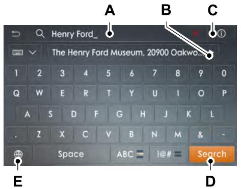 Lincoln Corsair (2020) - Définition d'une destination à l'aide de l'écran d'entrée de texte - 1