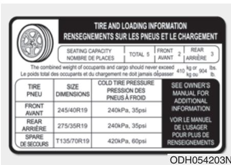 HYUNDAI Genesis DH  (2013-2016) - Étiquette de renseignements sur les pneus et la charge - 2