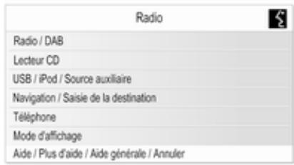 OPEL Astra J (2009-2012) - Exemple: Menu d'aide général (commandes principales) - 1