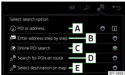 SKODA Octavia 3 (2017-2020) - Sélection du type de recherche/saisie de destination - 1