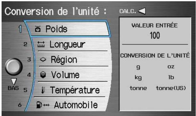 Acura RL (2011) - Conversion de l'unité - 1