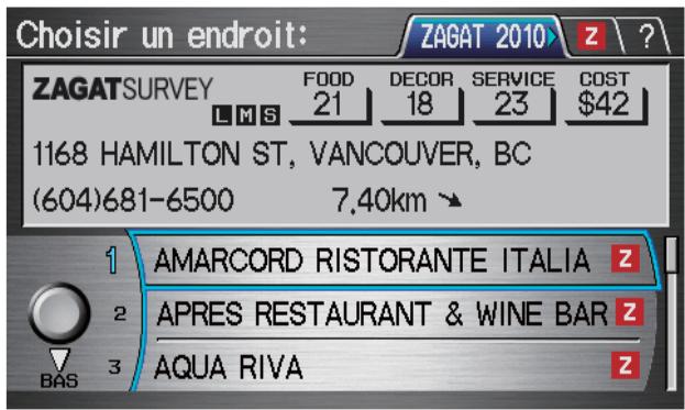 Acura RL (2011) - Rechercher le endroit par Zagat 2010 - 2