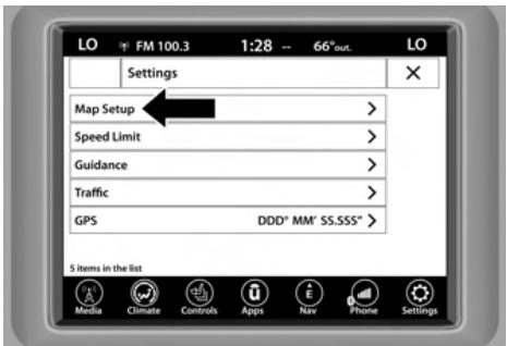 JEEP Renegade Phase 2 (2018-2022) - SETTINGS - MAP SETUP (RéGLAGES - CONFIGURATION DE LA CARTE) - 1