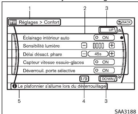 INFINITI M (2011) - Réglages : - 2